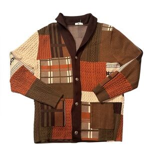 Patchwork Knit Cardigan Sweater